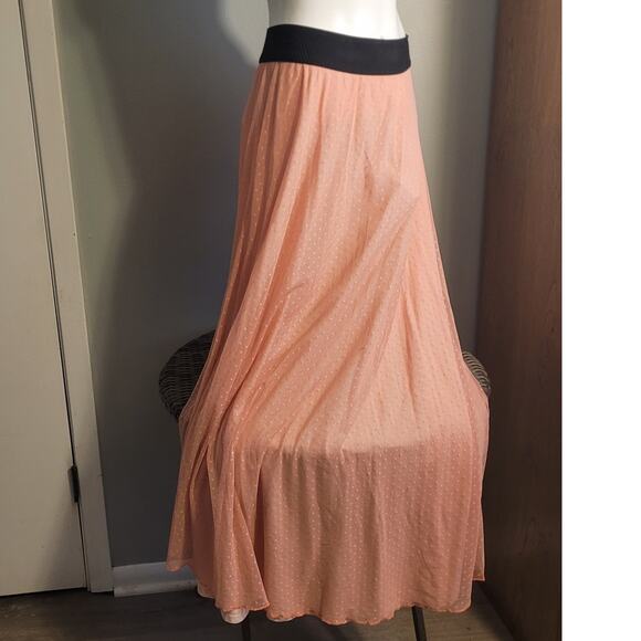 Ultra Long Pink Swiss Dot Mesh Maxi Skirt Layered Sheer Balletcore Fairycore S - Picture 2 of 8